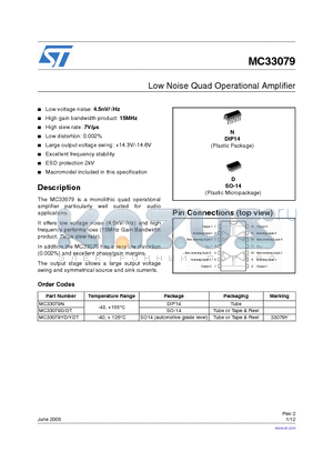 MC33079D datasheet - LOW NOISE QUAD OPERATIONAL AMPLIFIERS