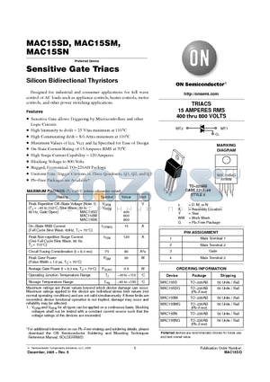 MAC15SN datasheet - Sensitive Gate Triacs Silicon Bidirectional Thyristors