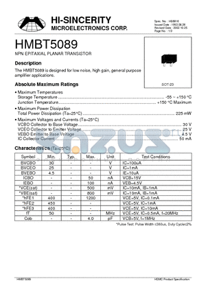 HMBT5089 datasheet - NPN EPITAXIAL PLANAR TRANSISTOR