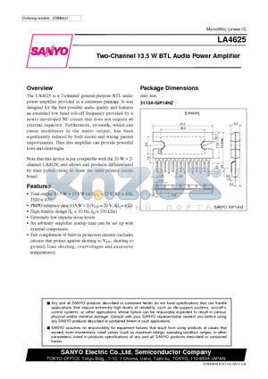 LA4625 datasheet - Two-Channel 13.5 W BTL Audio Power Amplifier