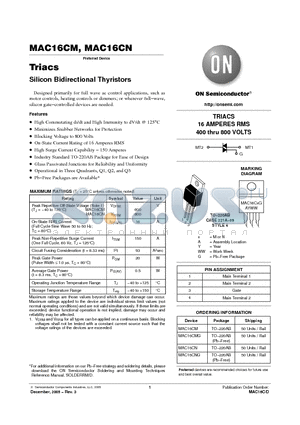 MAC16CNG datasheet - Triacs Silicon Bidirectional Thyristors