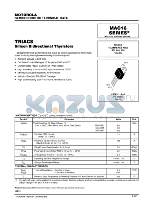 MAC16D datasheet - TRIACS 15 AMPERES RMS 400 thru 800 VOLTS
