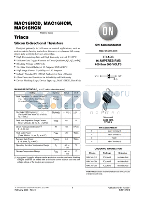 MAC16HCM datasheet - TRICAS Silicon Bidirectional Thyristors