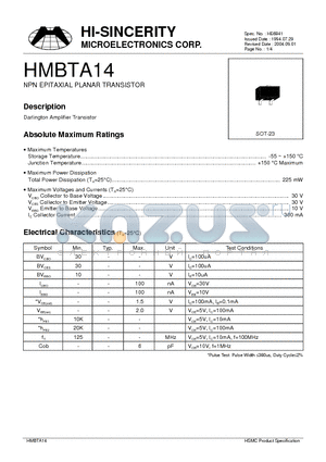 HMBTA14 datasheet - NPN EPITAXIAL PLANAR TRANSISTOR