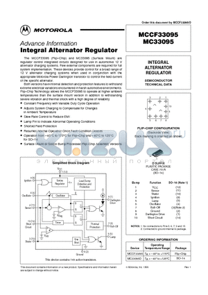 MC33095 datasheet - INTEGRAL ALTERNATOR REGULATOR