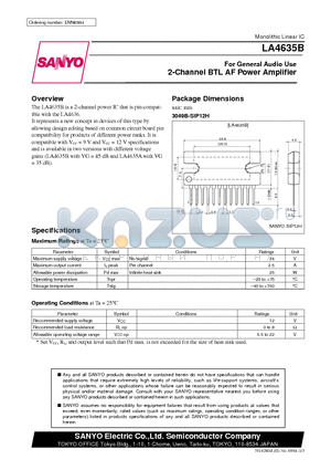 LA4635 datasheet - 2-Channel BTL AF Power Amplifier
