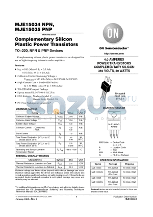 MJE15034_06 datasheet - 4.0 AMPERES POWER TRANSISTORS COMPLEMENTARY SILICON 350 VOLTS, 50 WATTS