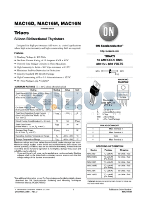 MAC16MG datasheet - Triacs Silicon Bidirectional Thyristors