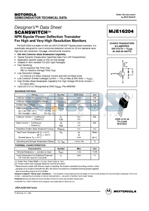 MJE16204 datasheet - POWER TRANSISTORS 6.0 AMPERES 550 VOLTS-. VCES 45 AND 80 WATTS