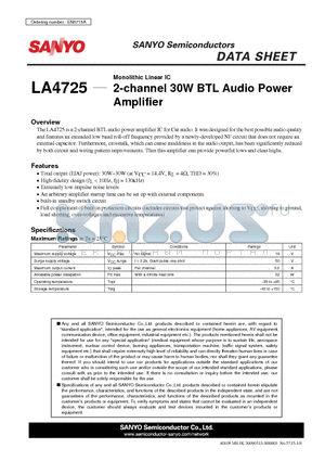 LA4725_09 datasheet - 2-channel 30W BTL Audio Power Amplifier
