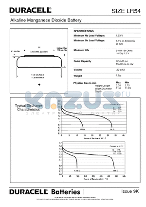 LR54 datasheet - Alkaline Manganese Dioxide Battery