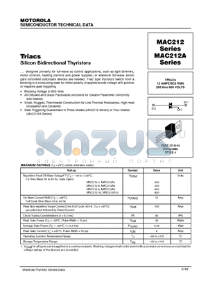 MAC212-10 datasheet - TRIACs 12 AMPERES RMS 200 thru 800 VOLTS