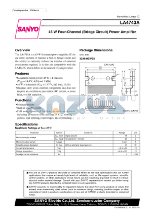 LA4743A datasheet - 45 W Four-Channel (Bridge Circuit) Power Amplifier