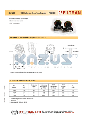 7088 datasheet - Power 500 kHz Current Sense Transformers