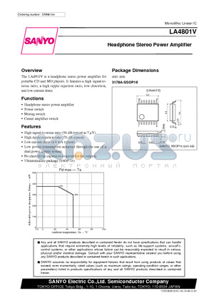 LA4801V datasheet - Headphone Stereo Power Amplifier