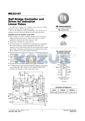 MC33157DW datasheet - Half Bridge Controller and Driver for Industrial Linear Tubes