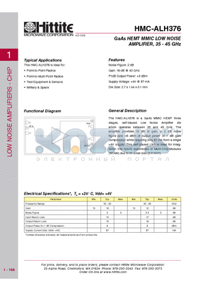 HMC-ALH376_09 datasheet - GaAs HEMT MMIC LOW NOISE AMPLIFIER, 35 - 45 GHz