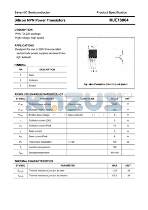 MJE18004 datasheet - Silicon NPN Power Transistors