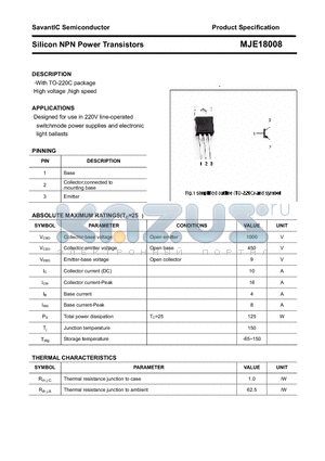 MJE18008 datasheet - Silicon NPN Power Transistors