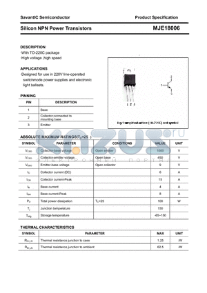 MJE18006 datasheet - Silicon NPN Power Transistors