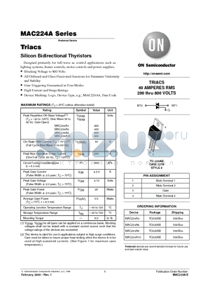 MAC224A datasheet - Triacs Silicon Bidirectional Thyristors