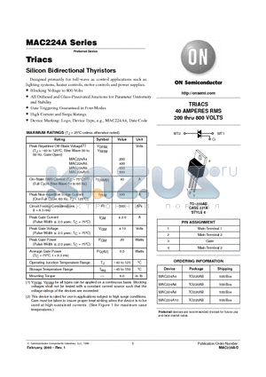 MAC224A6 datasheet - Triacs Silicon Bidirectional Thyristors