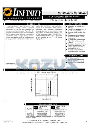 MC33164-3 datasheet - 3V UNDERVOLTAGE SENSING CIRCUIT