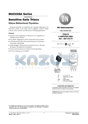 MAC228A4G datasheet - Sensitive Gate Triacs Silicon Bidirectional Thyristors