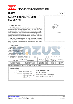 LR5966G-XX-TN5-T datasheet - 5A LOW DROPOUT LINEAR REGULATOR