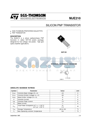 MJE210 datasheet - SILICON PNP TRANSISTOR