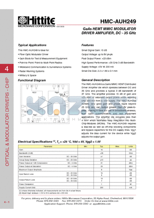 HMC-AUH249_10 datasheet - GaAs HEMT MMIC MODULATOR DRIVER AMPLIFIER, DC - 35 GHz