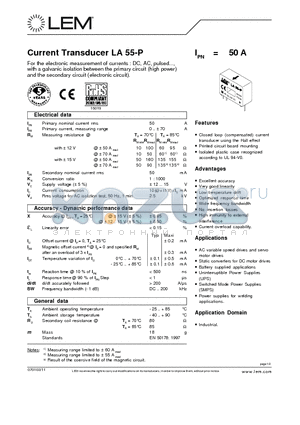 LA55-P_07 datasheet - Current Transducer