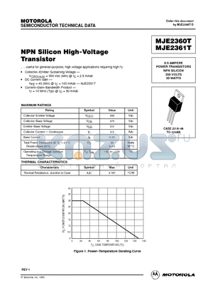 MJE2360T datasheet - 0.5 AMPERE POWER TRANSISTORS NPN SILICON 350 VOLTS 30 WATTS