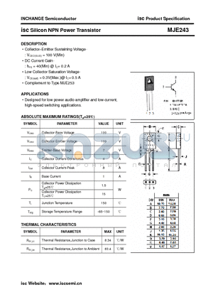 MJE243 datasheet - isc Silicon NPN Power Transistor