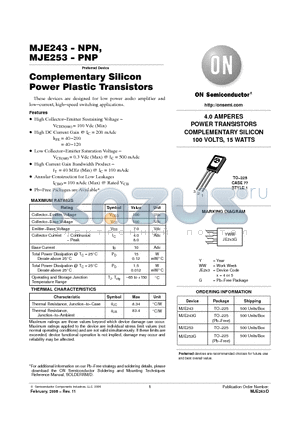 MJE243G datasheet - Complementary Silicon Power Plastic Transistors 100 VOLTS, 15 WATTS