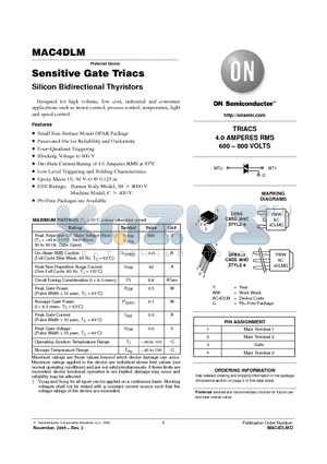 MAC4DLM-001G datasheet - Sensitive Gate Triacs Silicon Bidirectional Thyristors