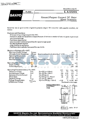 LA5588 datasheet - General-Purpose Compact DC Moter Speed Controller