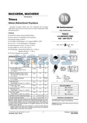 MAC4DSM_05 datasheet - Triacs Silicon Bidirectional Thyristors