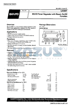 LA5607 datasheet - BS/CS Tuner Regulator with Reset,On/Off Function