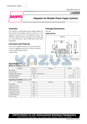 LA5620 datasheet - Regulator for Multiple Power Supply Systems