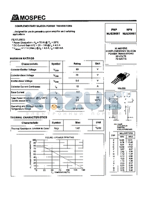 MJE2955 datasheet - POWER TRANSISTORS(10A,60V,75W)