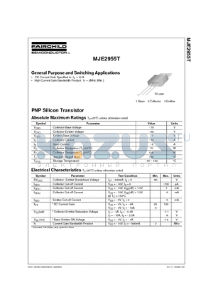MJE2955T datasheet - General Purpose and Switching Applications