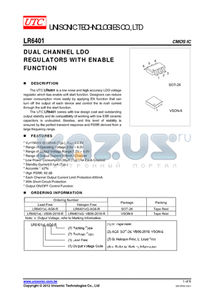 LR6401XL-AG6-R datasheet - DUAL CHANNEL LDO REGULATORS WITH ENABLE FUNCTION