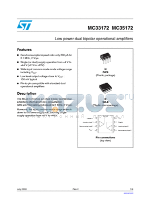 MC33172D datasheet - Low power dual bipolar operational amplifiers