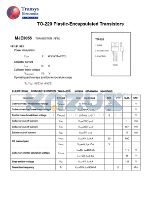MJE3055 datasheet - Plastic-Encapsulated Transistors
