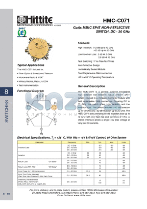 HMC-C071 datasheet - GaAs MMIC SP4T NON-REFLECTIVE SWITCH, DC - 20 GHz