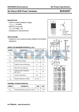 MJE3055T datasheet - isc Silicon NPN Power Transistor