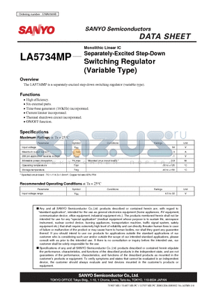 LA5734MP datasheet - Monolithic Linear IC Separately-Excited Step-Down Switching Regulator (Variable Type)