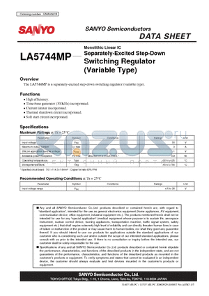LA5744MP datasheet - Monolithic Linear IC Separately-Excited Step-Down Switching Regulator (Variable Type)
