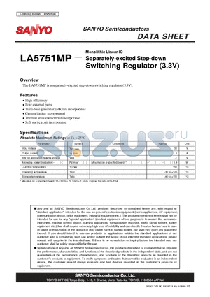 LA5751MP datasheet - Monolithic Linear IC Separately-excited Step-down Switching Regulator (3.3V)